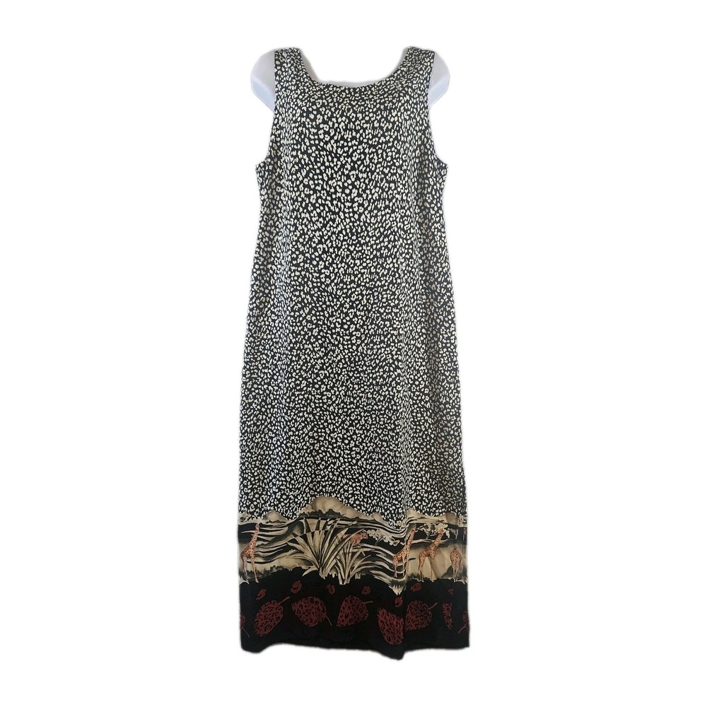 Kemp Collection Dress Womens 12 Vtg Animal Print Sleeveless Safari Giraffe Maxi
